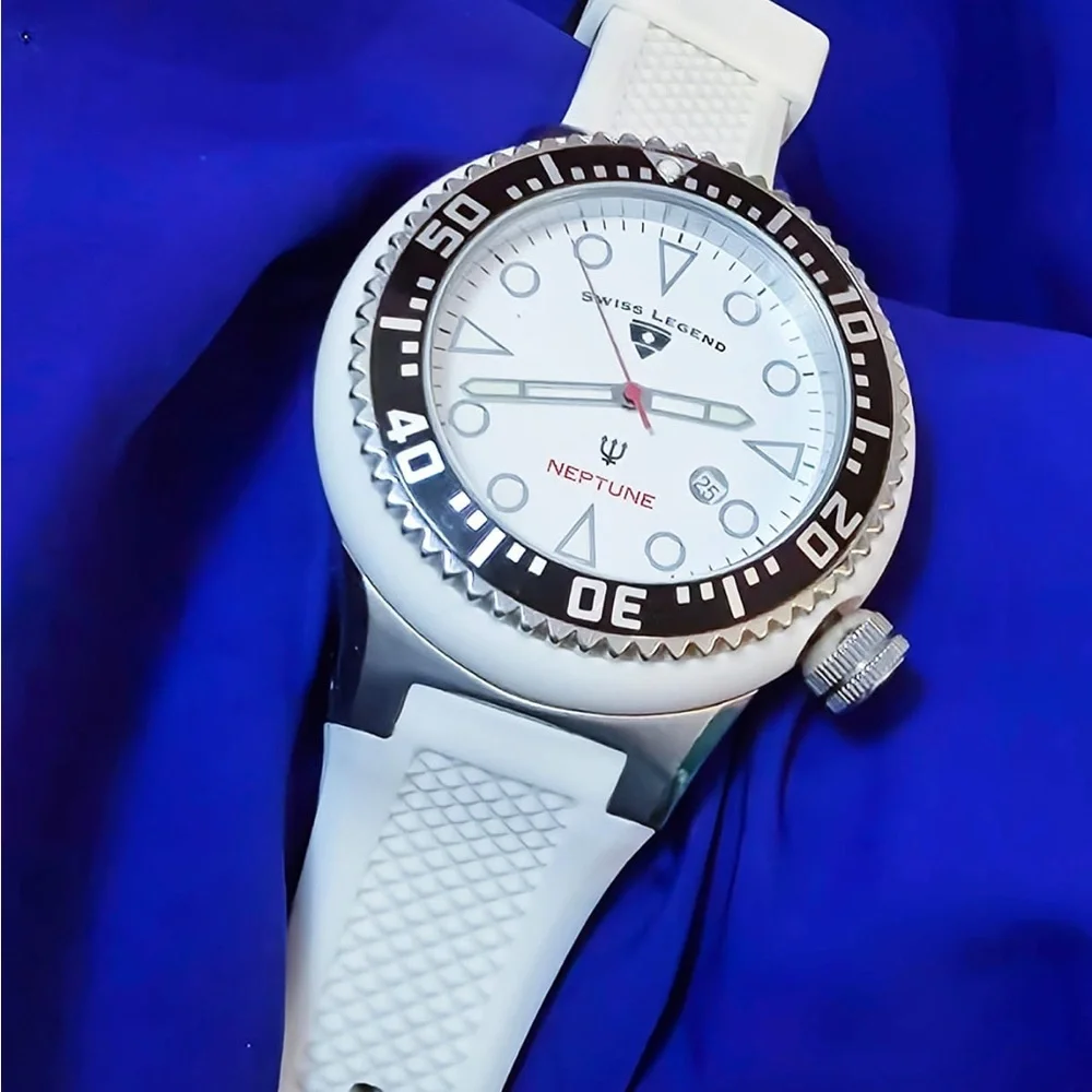 Stylish Swiss Legend Neptune All White Divers Mens Watch